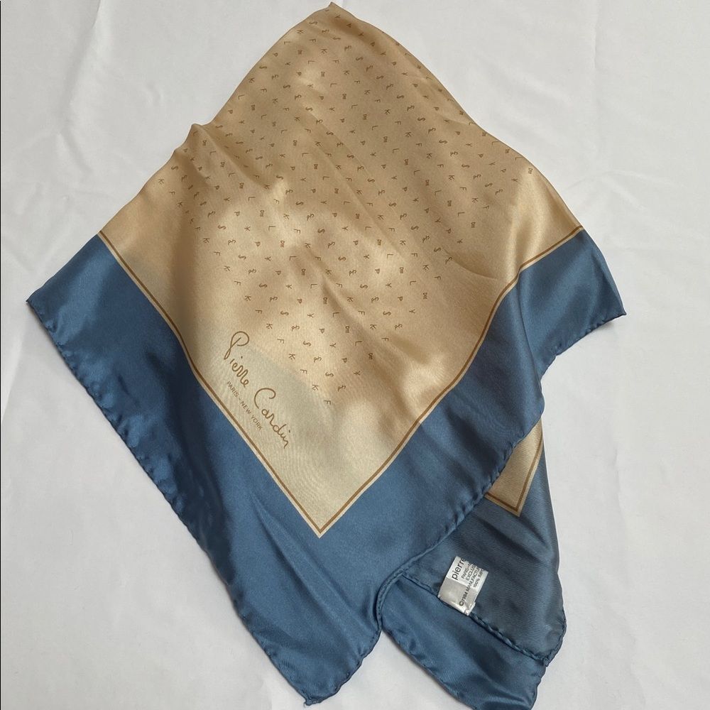 Vintage Pierre Cardin Cream and Blue Silk Pocket Square- New